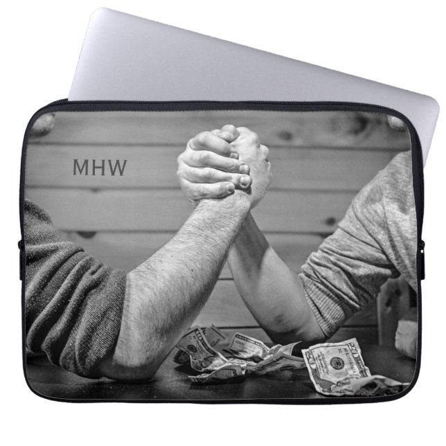 Arm Wrestling custom monogram laptop sleeves (Front)