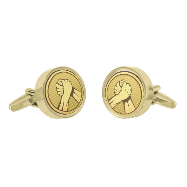 Arm wrestling Gold Gold Cufflinks (Angled)