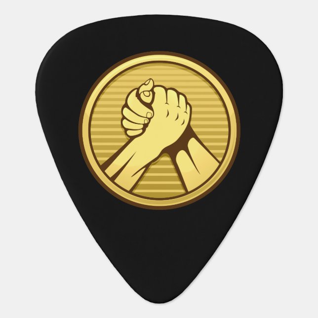 Arm wrestling Gold Guitar Pick (Front)