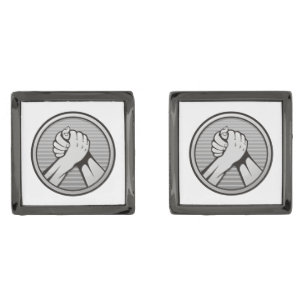 Arm wrestling Silver Gunmetal Finish Cufflinks