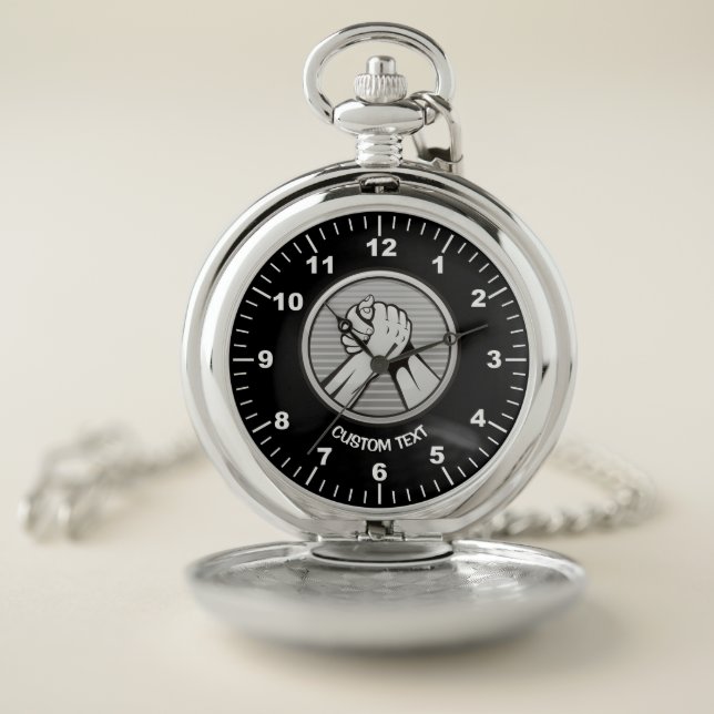 Arm wrestling Silver Pocket Watch (Inside)