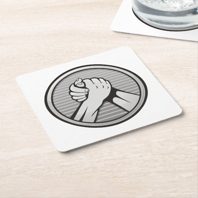 Arm wrestling Silver Square Paper Coaster (Angled)