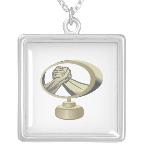 Arm Wrestling Trophy Silver Plated Necklace