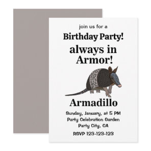 Armadillo Animal Funny Birthday Party Invitation