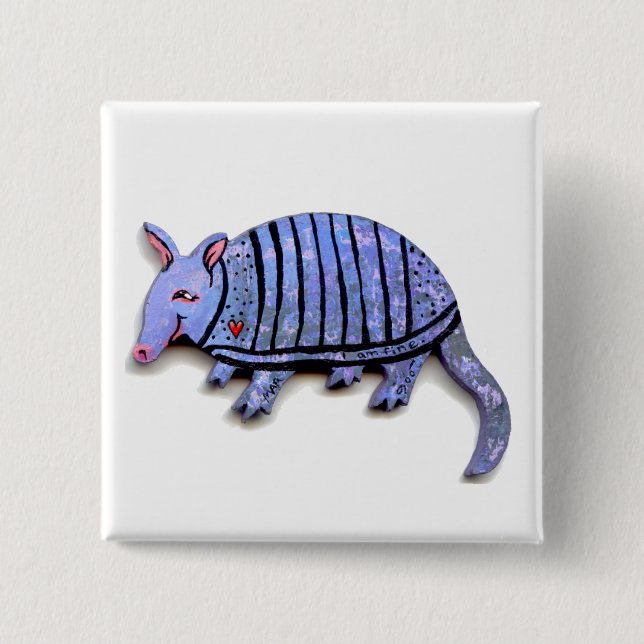 Armadillo art fun cute happy unique armadillos button (Front)