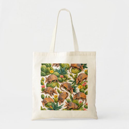 Armadillo Cactus Botanical Pattern Tote Bag