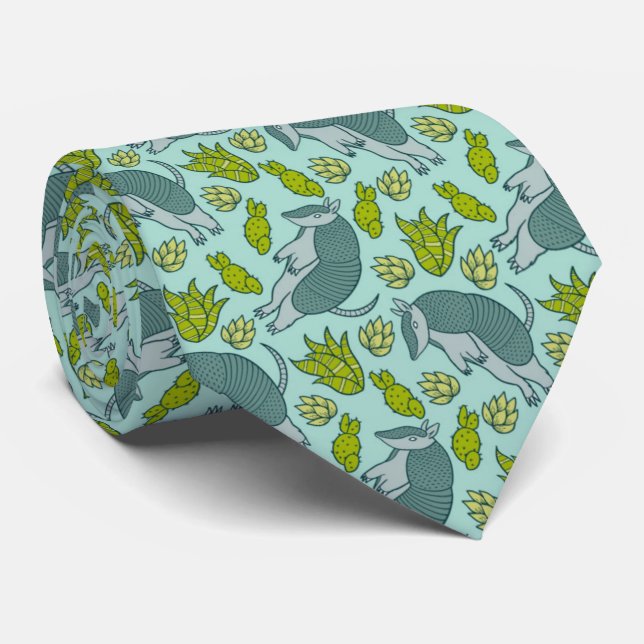 Armadillo Cactus Pattern Neck Tie (Rolled)