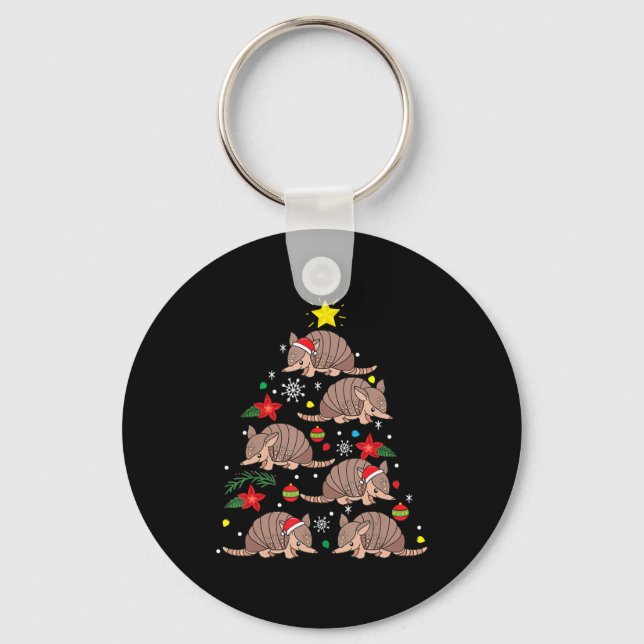 Armadillo Christmas Ornament Tree Funny Zookeeper Keychain (Front)