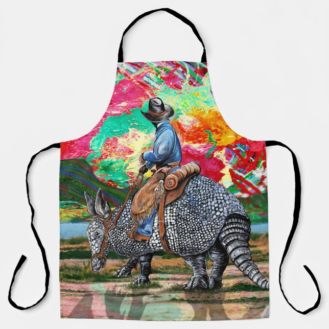 Armadillo Cowboy Abstract Sunset Apron (Front)