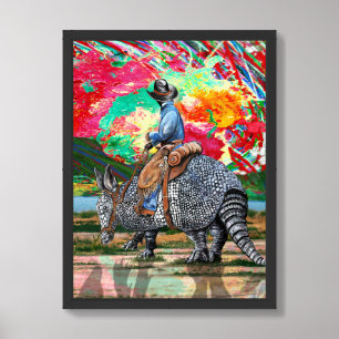 Armadillo Cowboy Abstract Sunset Framed Art