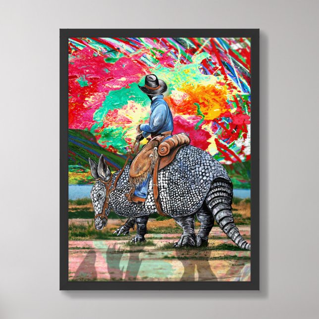 Armadillo Cowboy Abstract Sunset Framed Art (Framed Front)