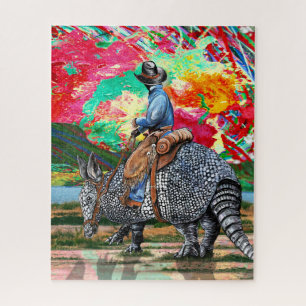 Armadillo Cowboy Abstract Sunset Jigsaw Puzzle