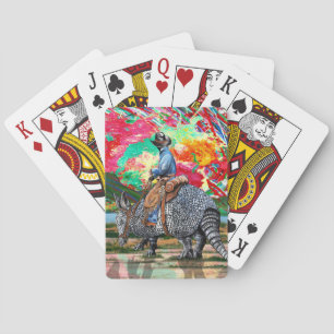 Armadillo Cowboy Abstract Sunset Poker Cards