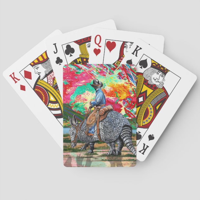 Armadillo Cowboy Abstract Sunset Poker Cards (Back)