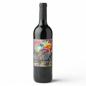 Armadillo Cowboy Abstract Sunset Wine Label