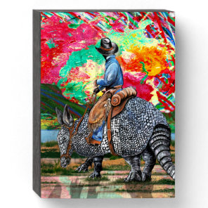 Armadillo Cowboy Abstract Sunset Wooden Box Sign