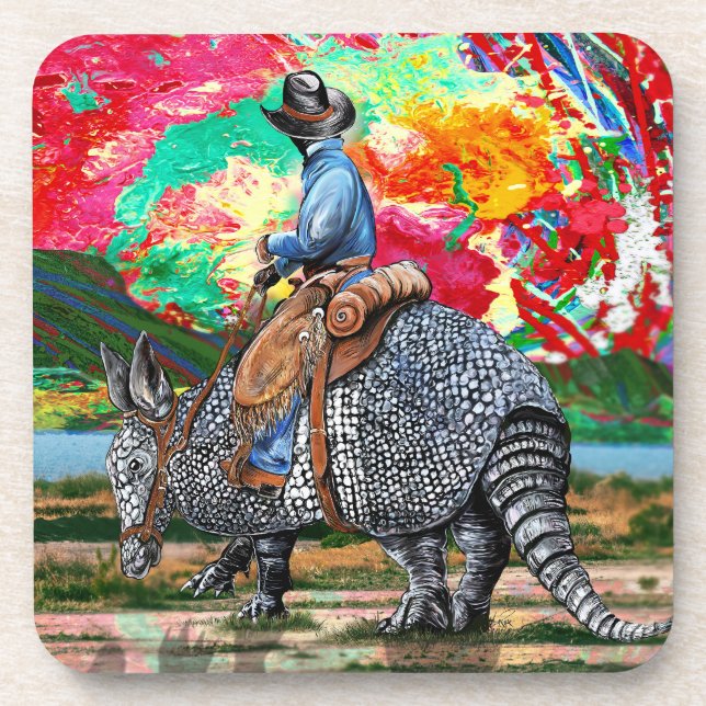 Armadillo Cowboy Beverage Coaster (Front)