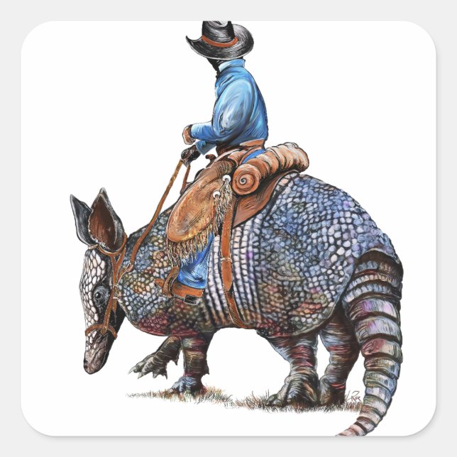 Armadillo Cowboy or Broncodillo Square Sticker (Front)