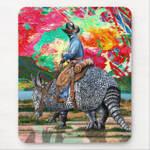 Armadillo Cowboy Sunset Mouse Pad