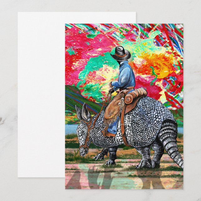 Armadillo Cowboy Sunset Thank You Card (Front/Back)