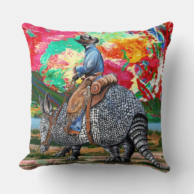 Armadillo Cowboy Throw Pillow (Front)