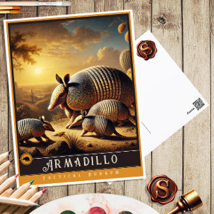 Armadillo   Cute Family Vintage Animal Postcard
