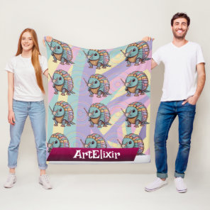 Armadillo Cute Pastel Colored Warrior Fleece Blanket