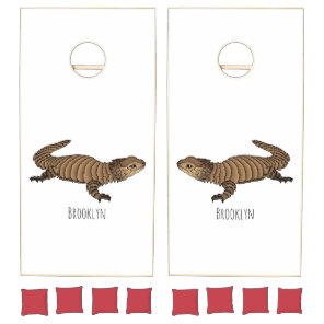 Armadillo girdled lizard cartoon illustration  cornhole set