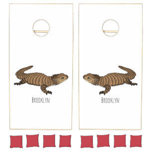 Armadillo girdled lizard cartoon illustration cornhole set