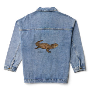 Armadillo girdled lizard cartoon illustration  denim jacket