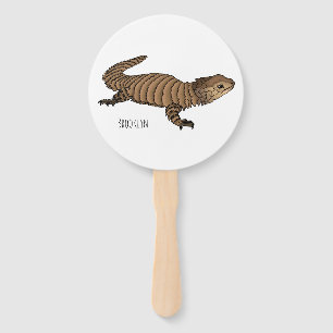 Armadillo girdled lizard cartoon illustration  hand fan