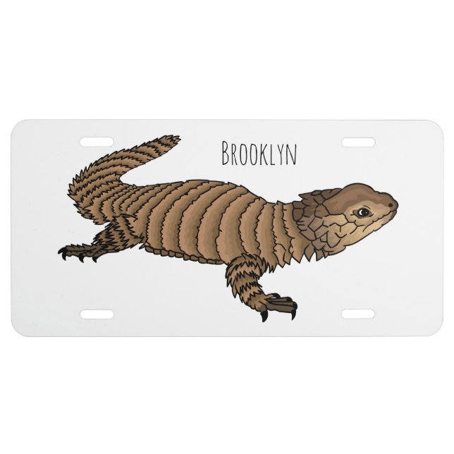 Armadillo girdled lizard cartoon illustration license plate (Front)