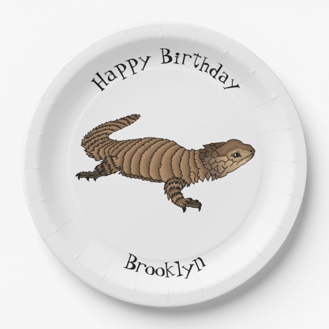Armadillo girdled lizard cartoon illustration  paper plates (Front)