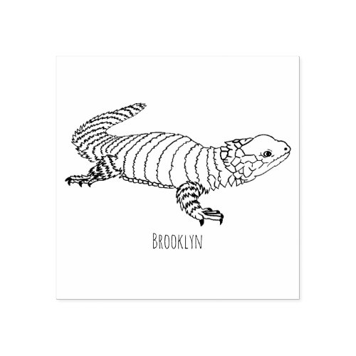 Armadillo girdled lizard cartoon illustration  rubber stamp