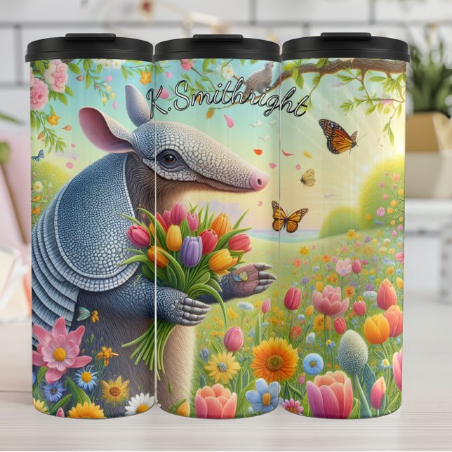 Armadillo in a Flower Garden Thermal Tumbler (Creator Uploaded)