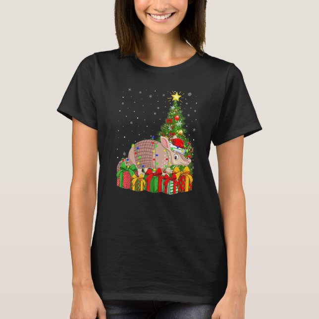 Armadillo Lighting Xmas Tree Santa Hat Armadillo C T-Shirt (Front)