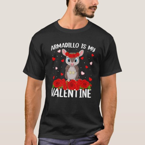 Armadillo Lover Red Rose Flower Armadillo Valentin T_Shirt