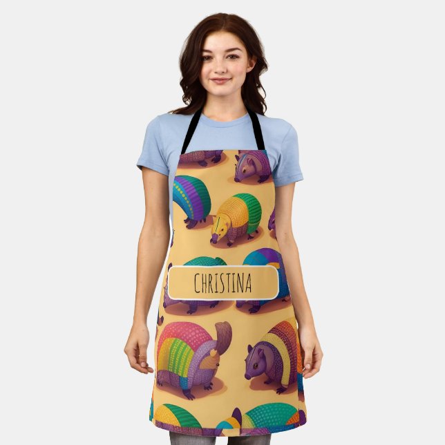 Armadillo Pastel Colorful Personalized Pattern Apron (Worn)