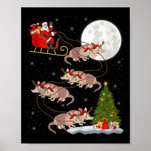 Armadillo Santa Sleigh Flying Funny Magical Christ Poster