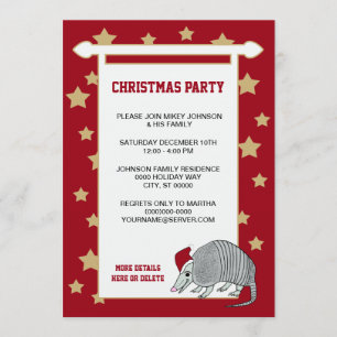 Armadillo Santa Stars Christmas Party Invitation