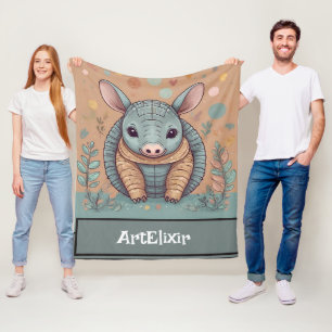 Armadillo Vintage Cute Kawaii Fleece Blanket