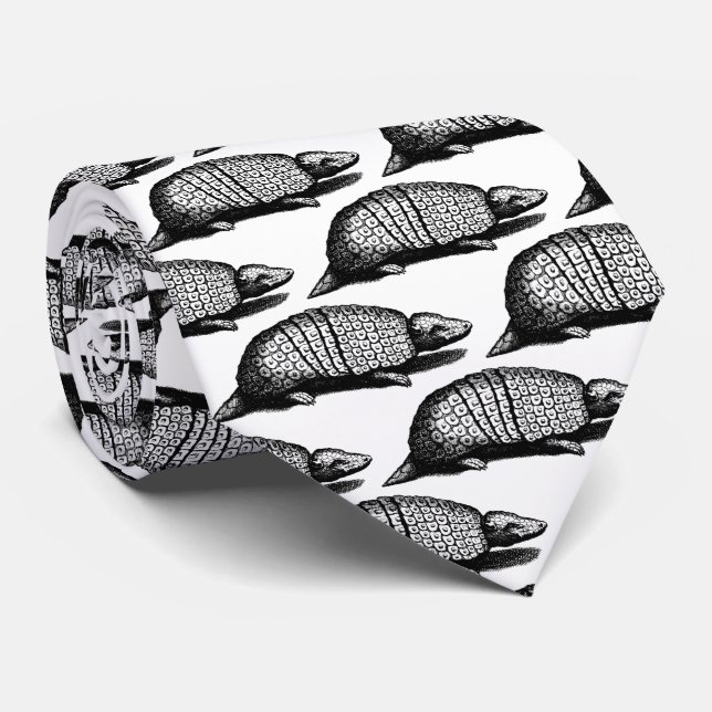 Armadillo Vintage Wild Animal Portrait Neck Tie (Rolled)