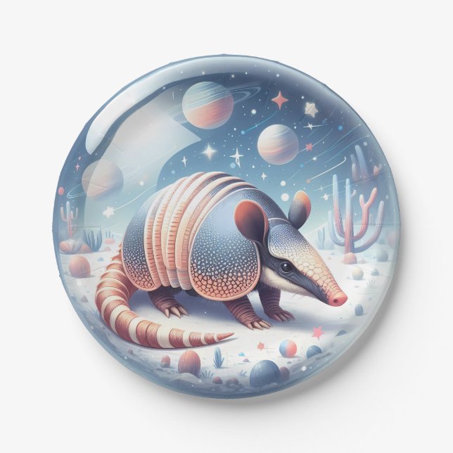Armadillo with Cosmic Background Paper Plates (Front)