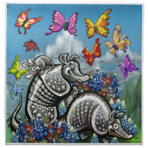 Armadillos Bluebonnets Butterflies Wildflowers Cloth Napkin