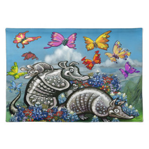 Armadillos Bluebonnets Butterflies Wildflowers Cloth Placemat