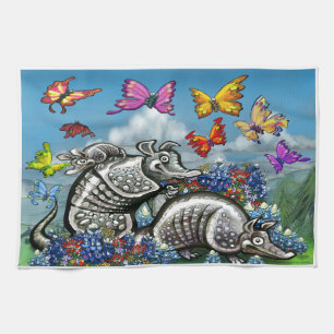 Armadillos Bluebonnets Butterflies Wildflowers Kitchen Towel
