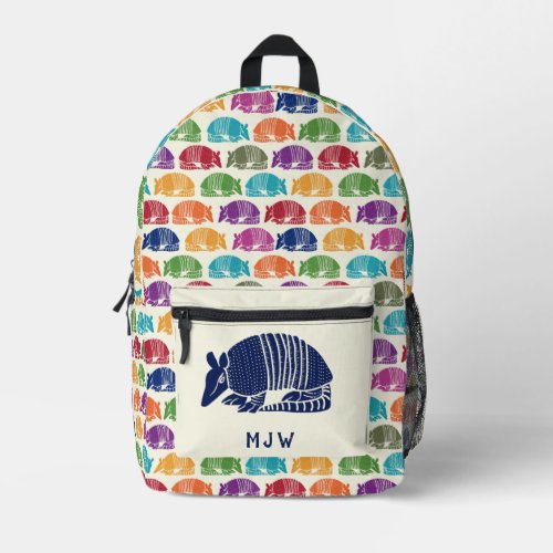 Armadillos Colorful Patterned Cream Ivory Printed Backpack