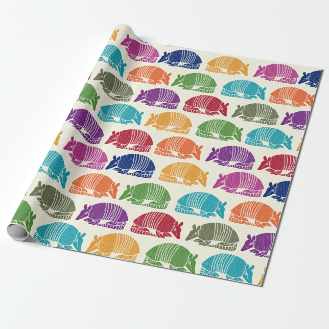 Armadillos Colorful Patterned Wrapping Paper (Unrolled)