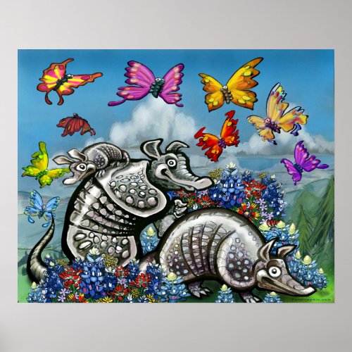 Armadillos Wildflowers Butterflies Poster