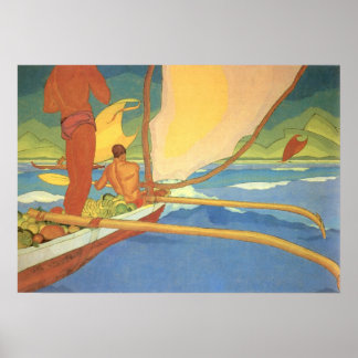 Arman Manookian—Men in an Outrigger Canoe Poster